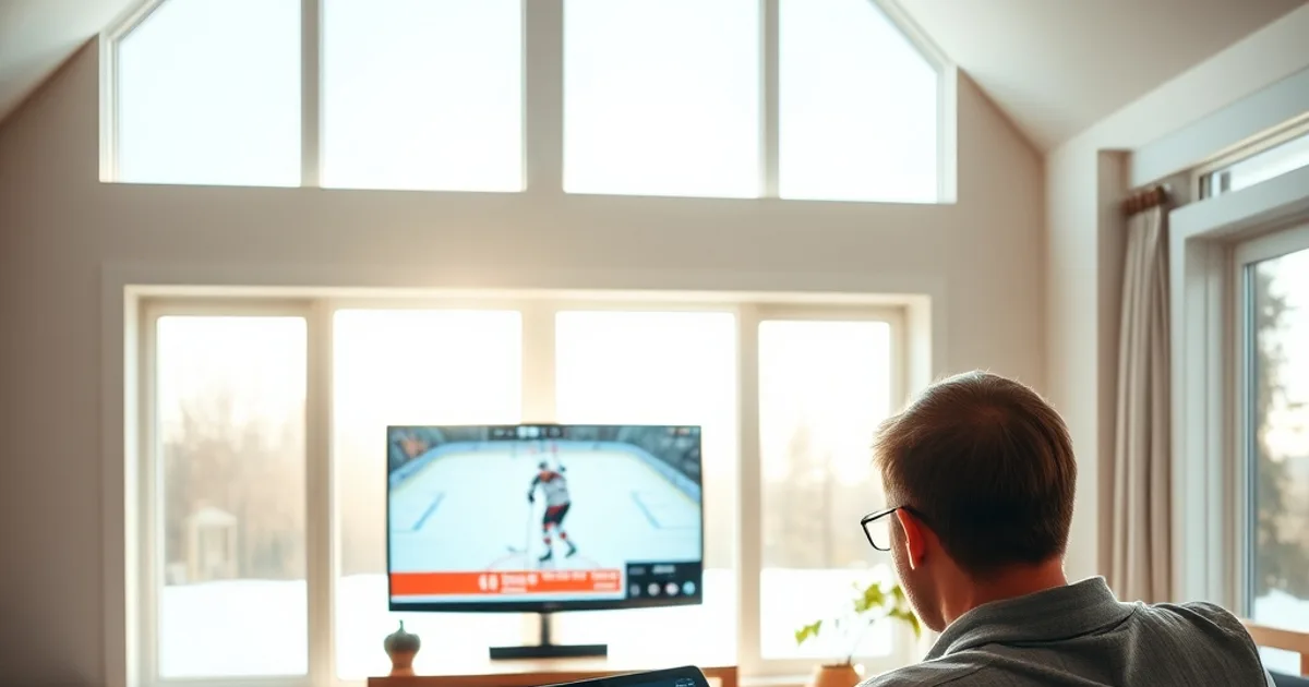 A bright Canadian living room with a smart TV, a tablet, and a phone all streaming at the same time in different parts of the home